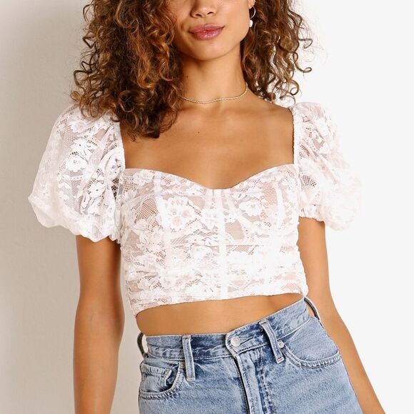 For Love & Lemons Rosalie Lace Crop Top XS - Picture 1 of 13